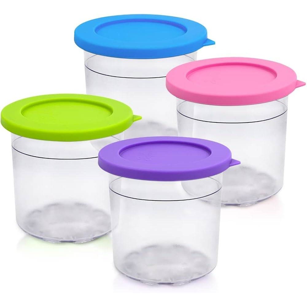 Pint Container with Silicone Lid Replacement for Ninja Pints Lids - 4 Pack, 16oz
